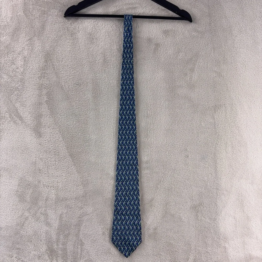 Salvatore‎ Ferragamo Necktie Mens Blue Novelty Golf Print Italy Silk Luxury